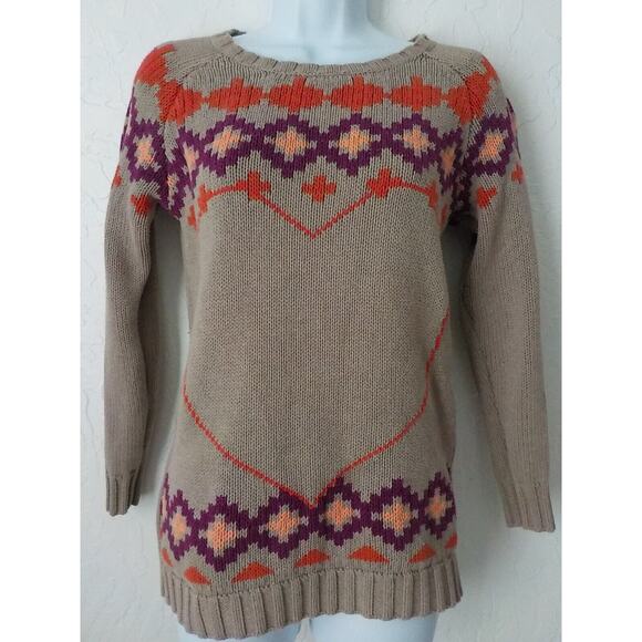 Vintage Old Navy Brown Knit Sweater Red Heart Purple Aztec Intarsia Teen size XL - Picture 3 of 8